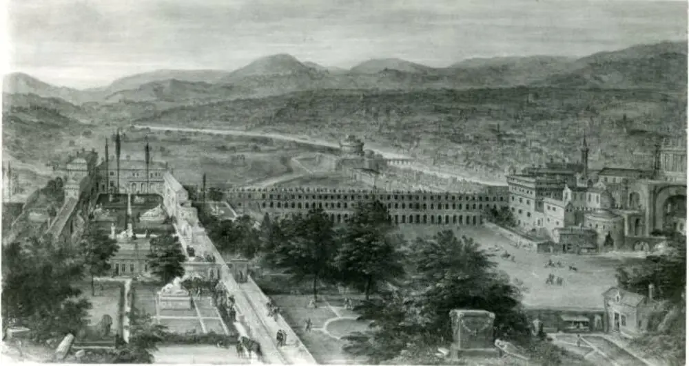 View on the Vatican gardens and the st Peter's basilica, by Hendrick van Cleve III