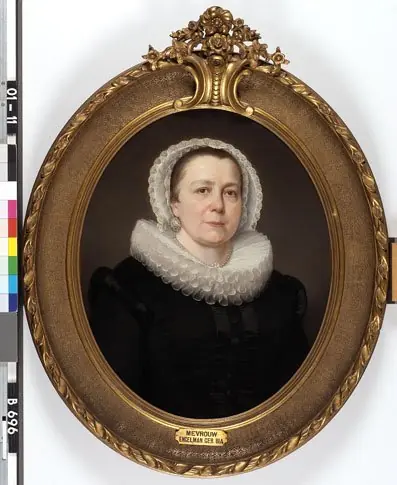 Maria Francisca Bia (1809-89). Weduwe van Reinier Engelman, echtgenote van Johan Eduard de Vries, actrice en zangeres, in het kostuum van Juffer Serklaas uit het gelijknamige toneelstuk van Hendrik Ja, by Hendrik Alexander Sangster