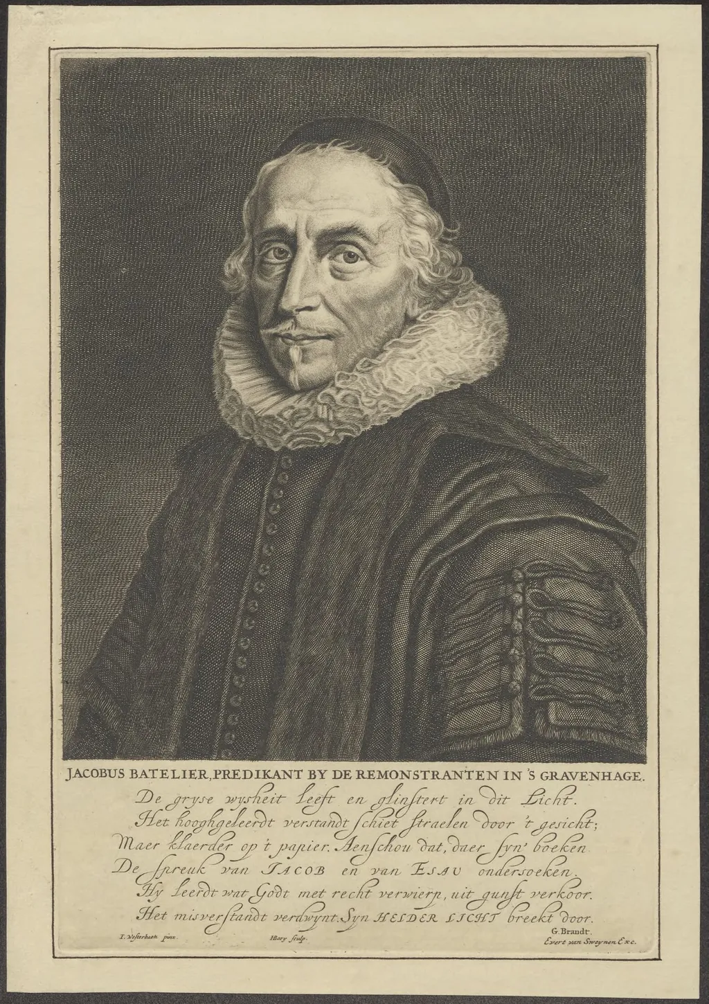 Portrait of J. Batelier, Remonstrant minister in The Hague, by Hendrik, Bary, unspecified, 1650