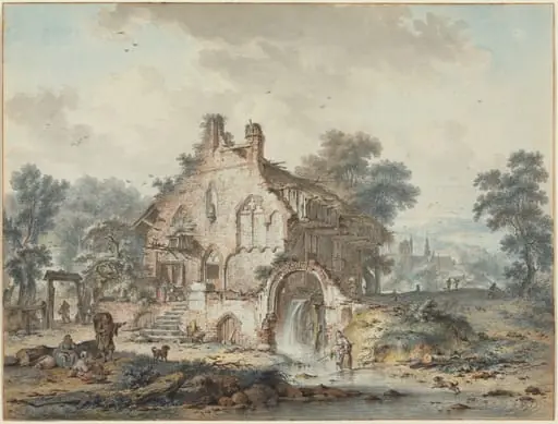 Rustic Watermill in a Gothic Ruin, by Hendrik de Meyer II