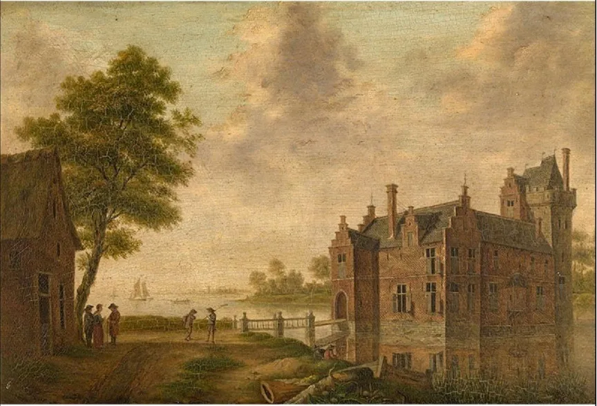 View of Carmosteyn Castle in Hombeek, by Hendrik-Frans De Cort, oil, 1750