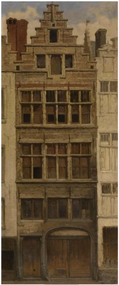 House in the Braderijstraat, Antwerp, by Hendrik Frans Schaefels, oil, 1869