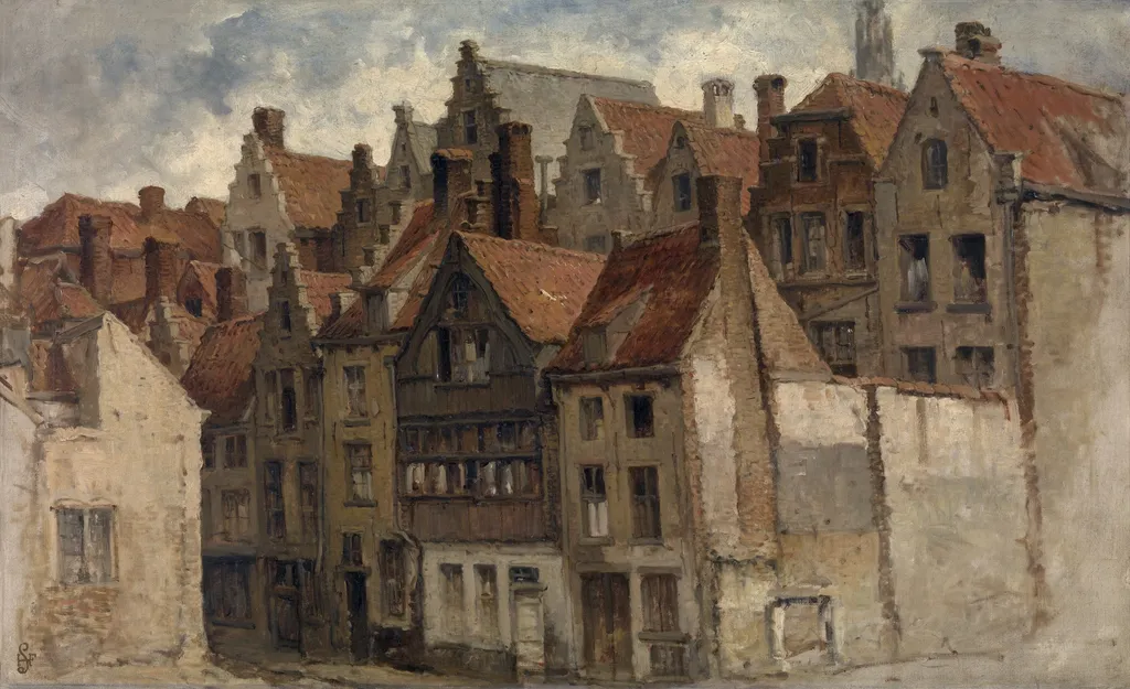 Old Houses, by Hendrik Frans Schaefels, oil, 1875