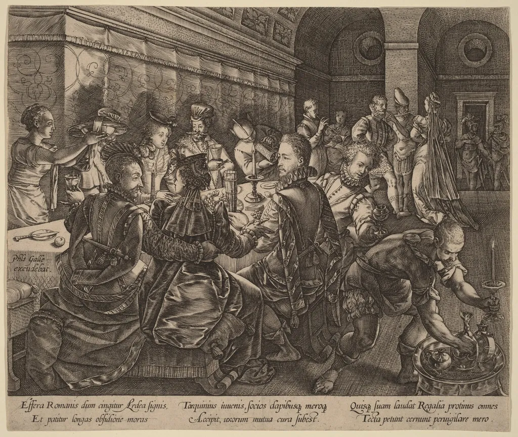 Banquet at the House of Tarquinius Collatinus, by Hendrik Goltzius, ink, 1578