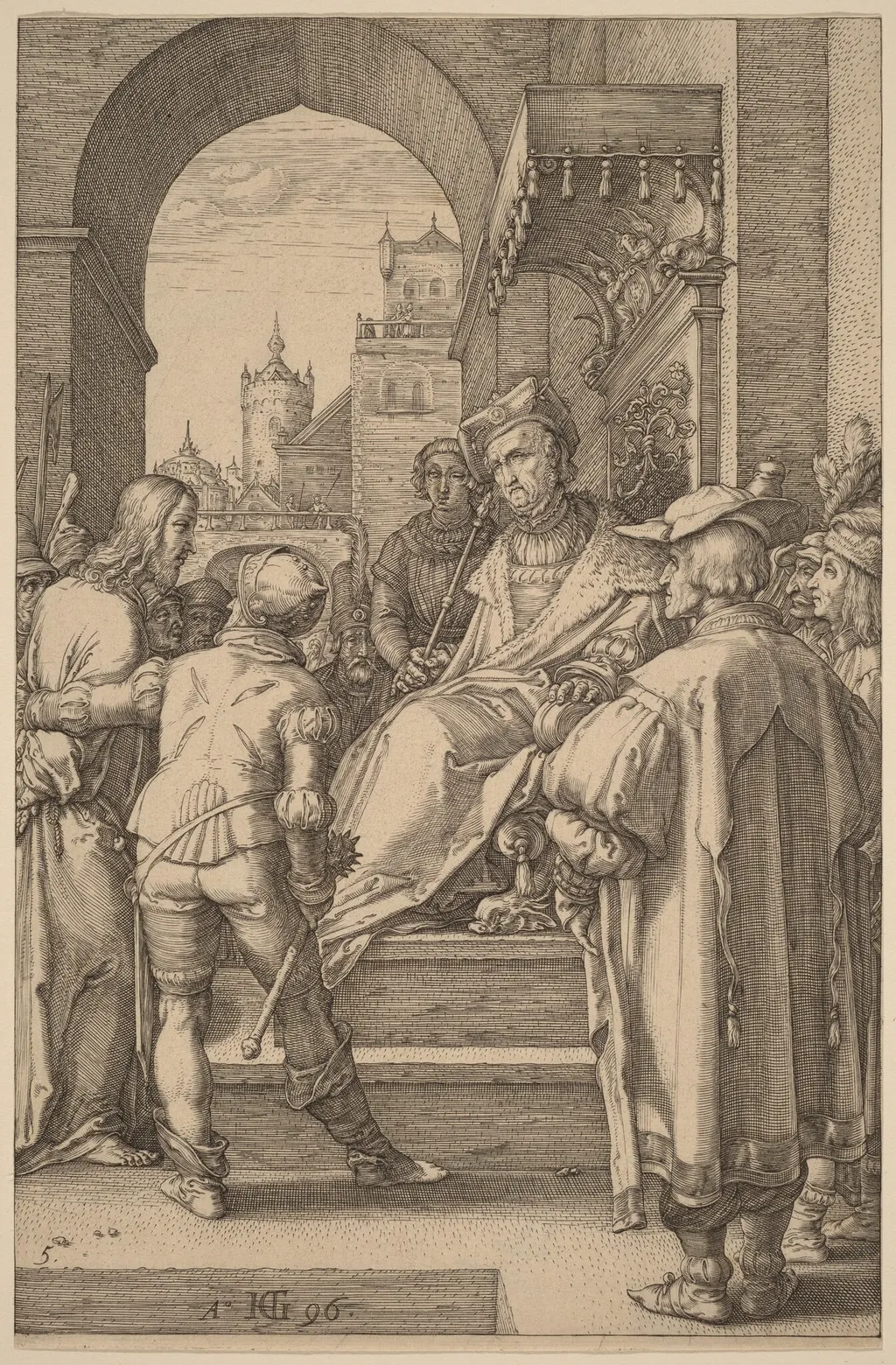 Christ before Pilate, by Hendrik Goltzius, ink, 1596