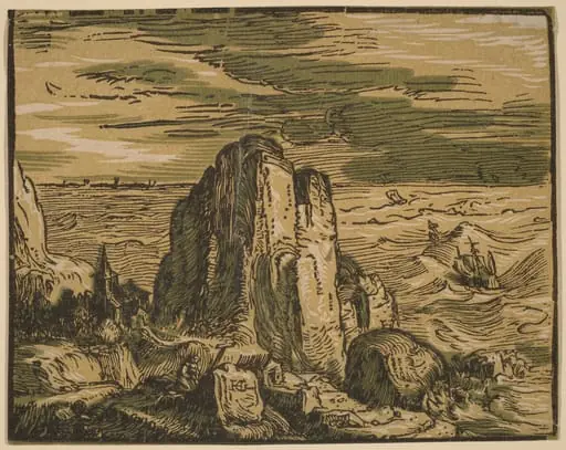 Cliff on a Seashore, by Hendrik Goltzius