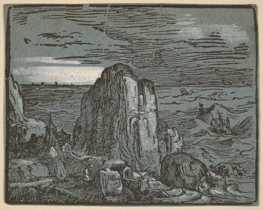 Cliff on a Seashore, by Hendrik Goltzius