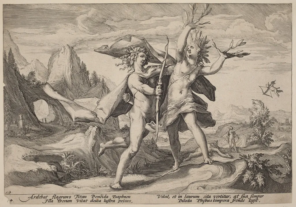 Daphne Changed into a Laurel Tree, by Hendrik Goltzius, ink, 1589