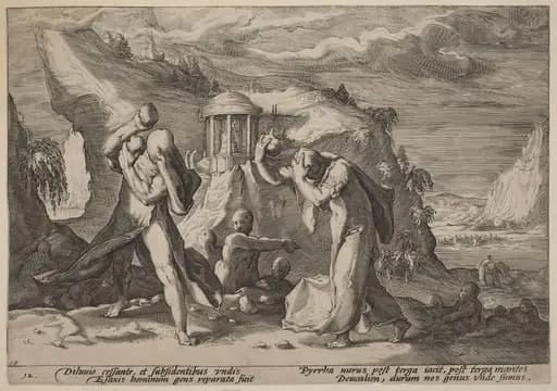 Deucalion and Pyrra Repeopling the Earth, by Hendrik Goltzius