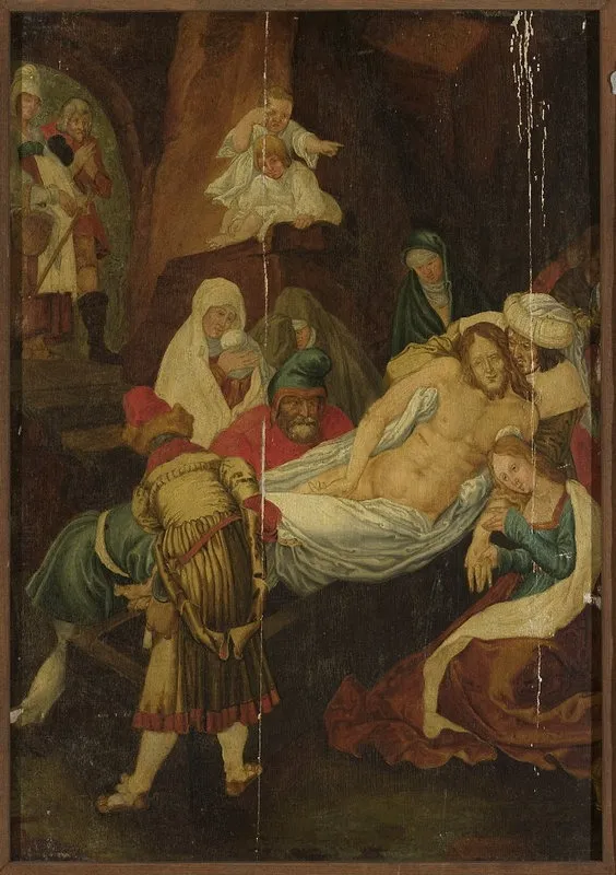 Entombment of Christ (Matthew 27:59–61; Mark 15:46–47; Luke 23:53–56; John 19:38–42), by Hendrik Goltzius, tempera, 1597