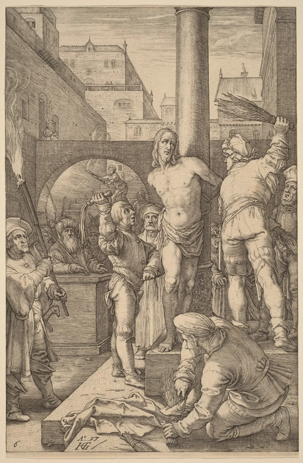 Flagellation of Christ, by Hendrik Goltzius, ink, 1597