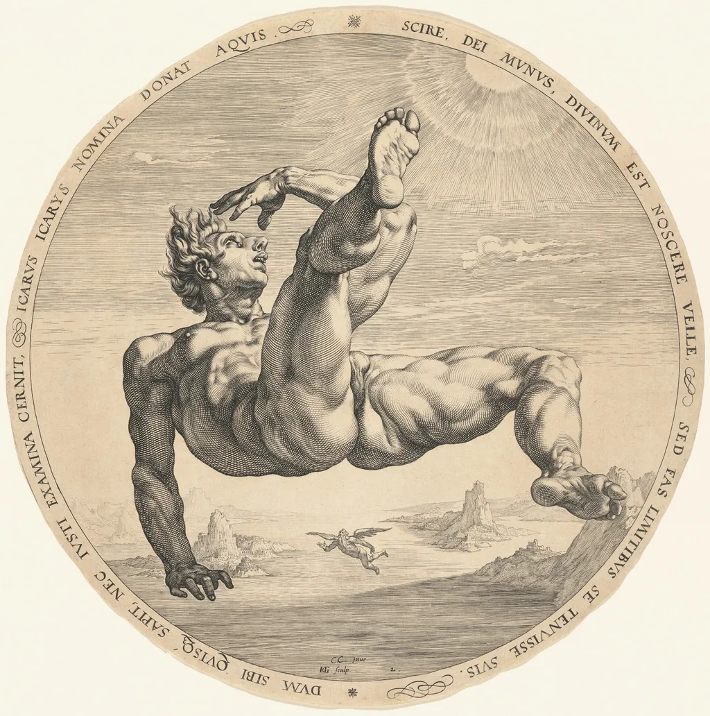 Icarus, by Hendrik Goltzius, ink, 1588