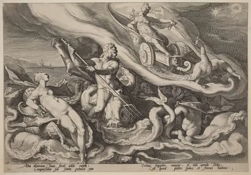 Juno Complaining to Oceanus and Tethys about Callisto, by Hendrik Goltzius