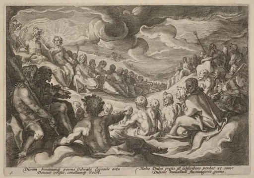 Jupiter Taking Counsel from the Gods about the Destruction of the Universe, by Hendrik Goltzius
