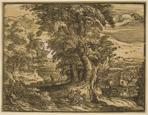 Landscape with a Shepherd Couple, by Hendrik Goltzius