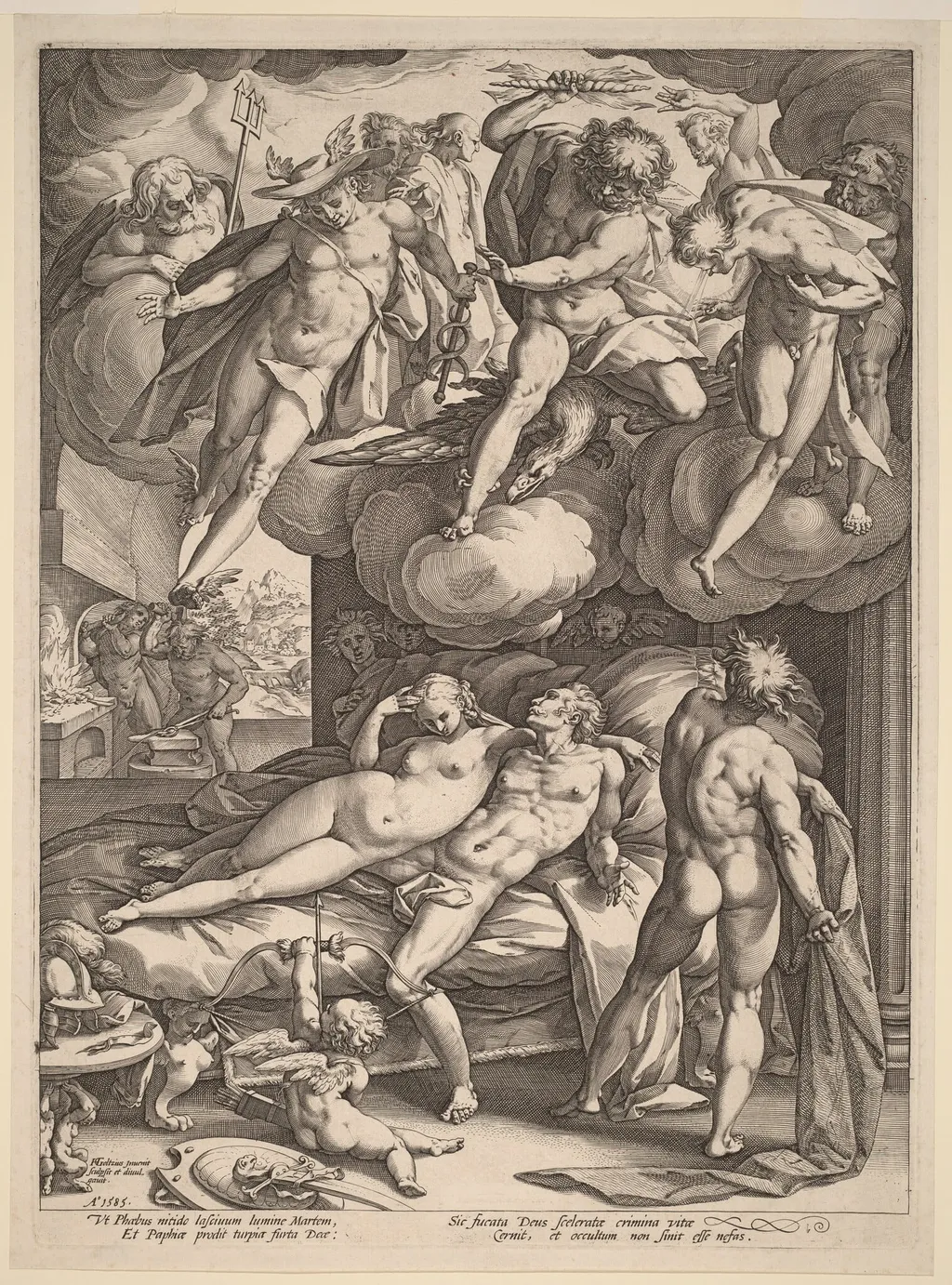Mars and Venus Surprised by Vulcan, by Hendrik Goltzius, ink, 1585