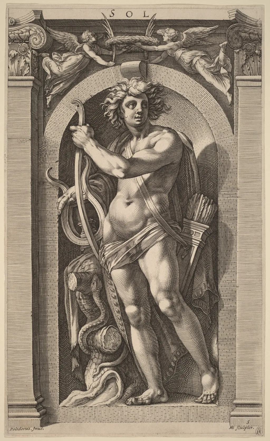 Sol or Apollo, by Hendrik Goltzius, ink, 1592
