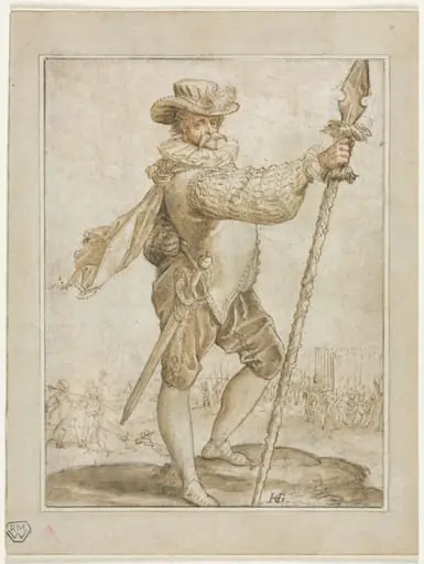Standing Officer Holding a Boar's Spear, by Hendrik Goltzius