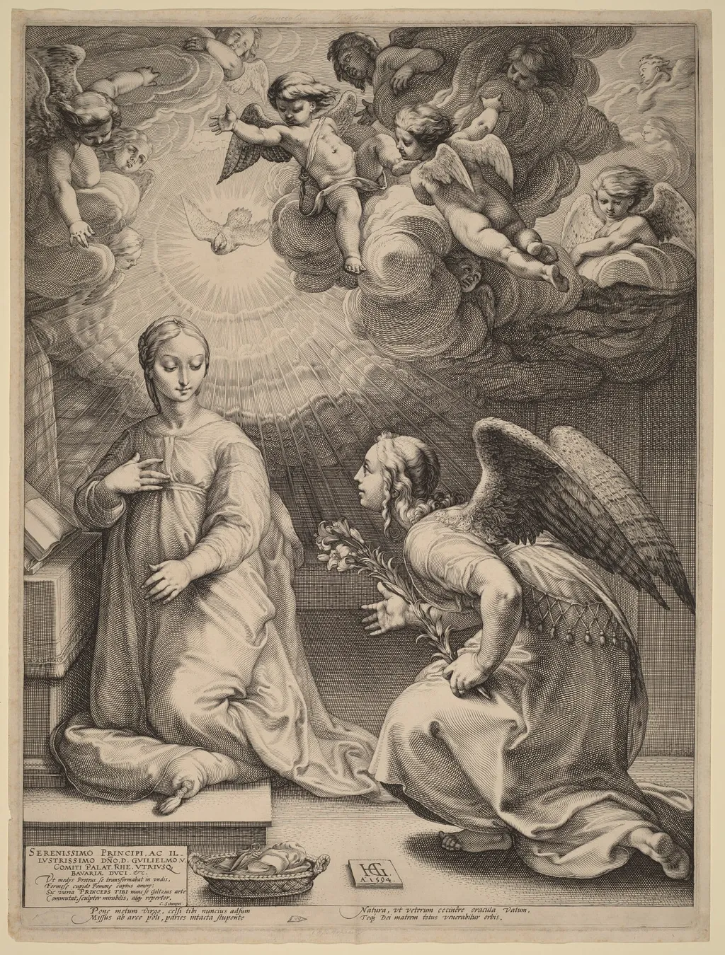 The Annunciation, by Hendrik Goltzius, ink, 1594