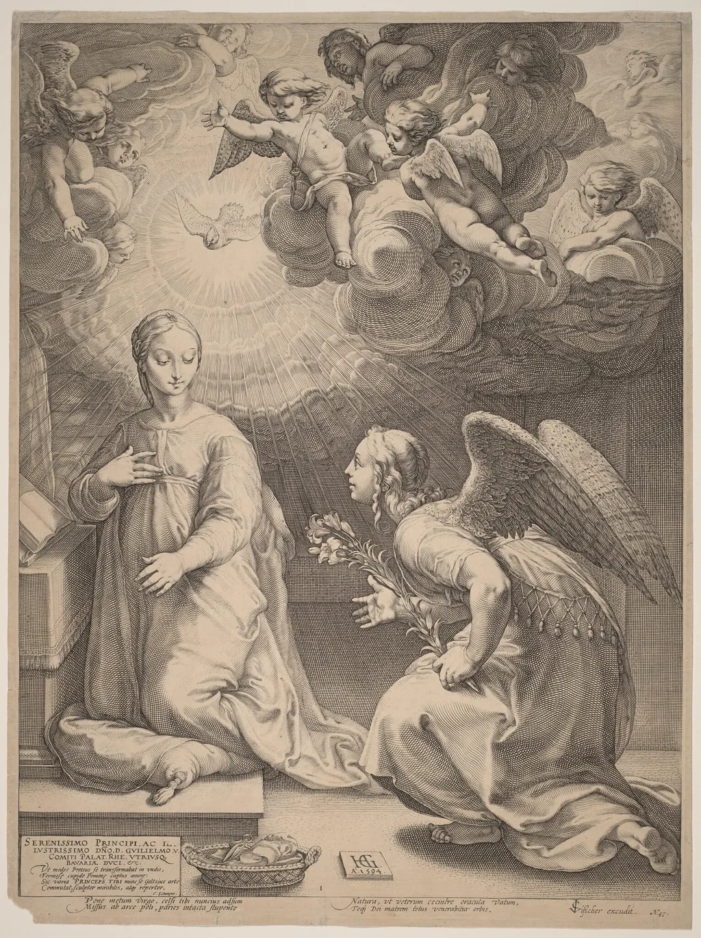 The Annunciation, by Hendrik Goltzius, ink, 1594