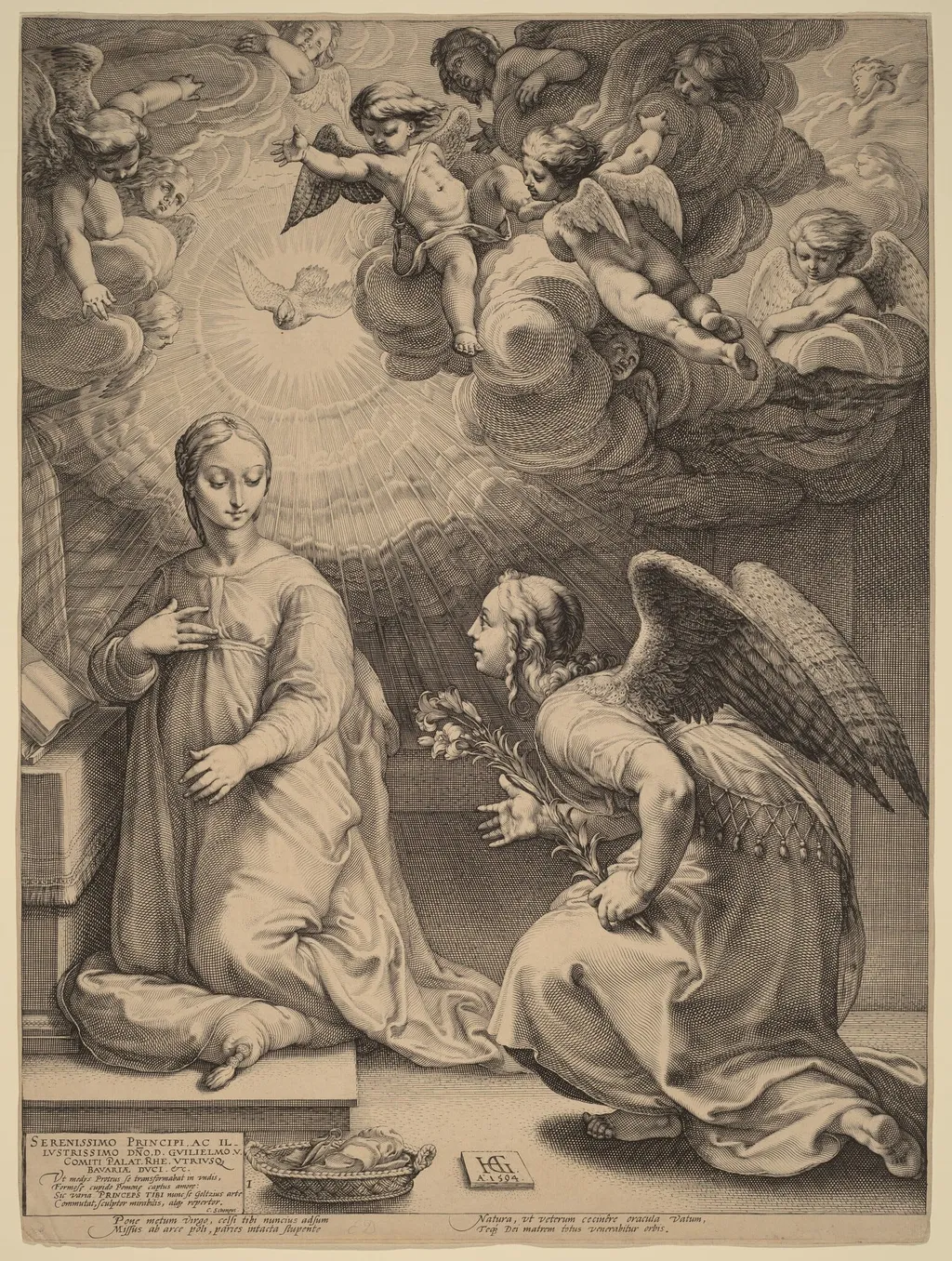 The Annunciation, by Hendrik Goltzius, ink, 1594