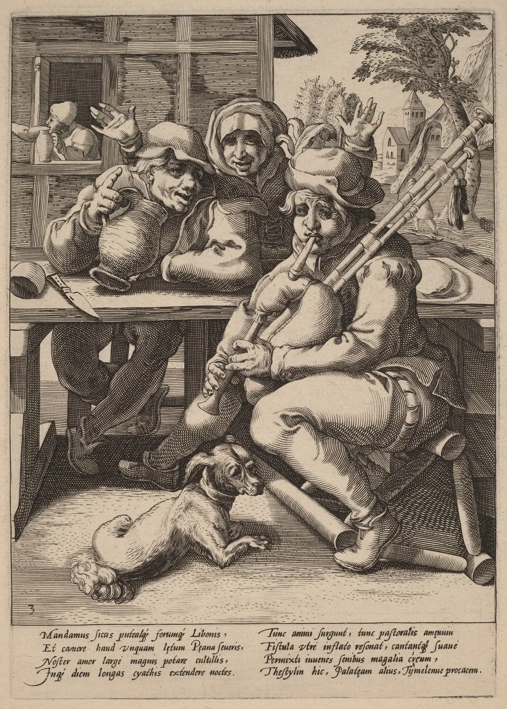 The Bagpipe Must Be Filled, by Hendrik Goltzius, ink, 1592