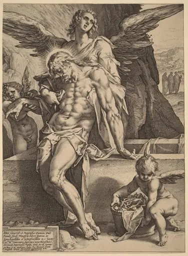 The Body of Christ Supported by Angels, by Hendrik Goltzius