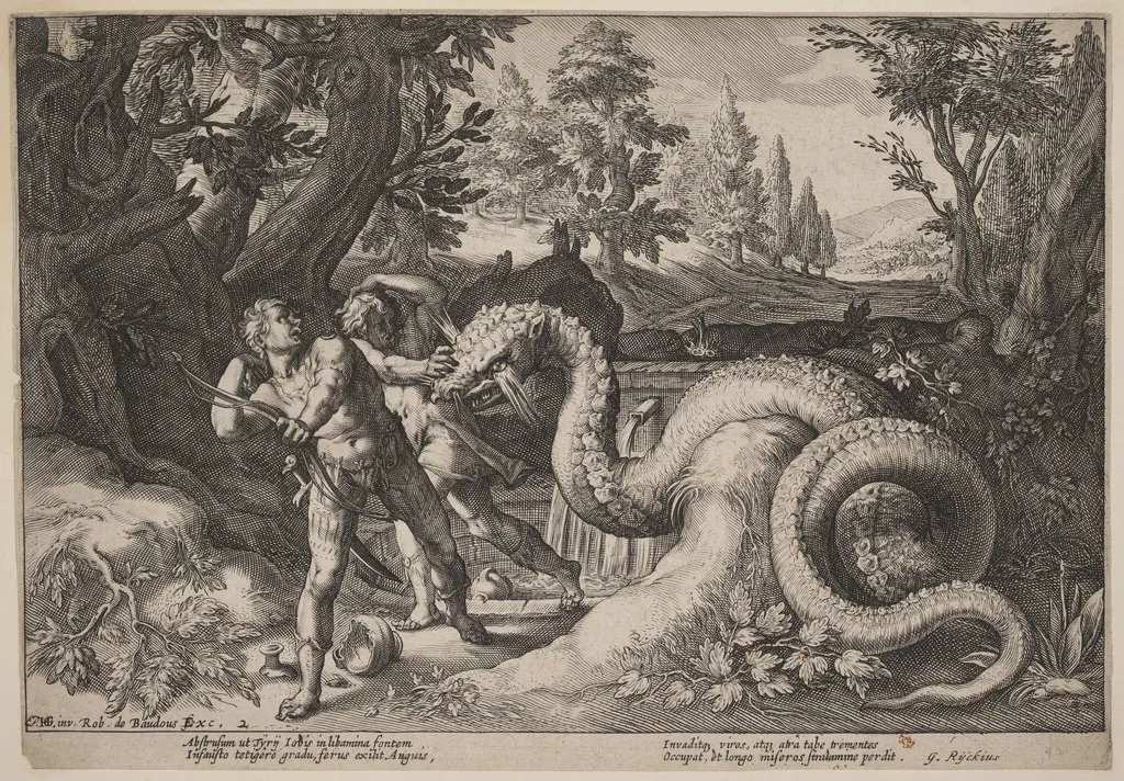 The Dragon Devouring the Companions of Cadmus, by Hendrik Goltzius, ink, 1615