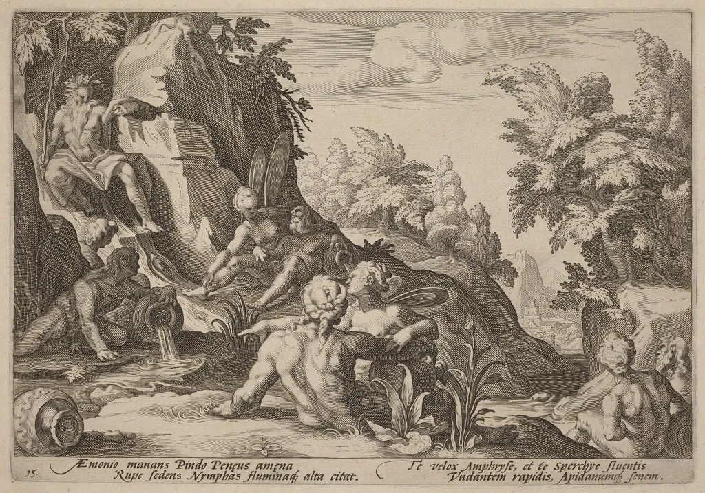 The River God Peneus Surrounded by Other Divinities, by Hendrik Goltzius, ink, 1589