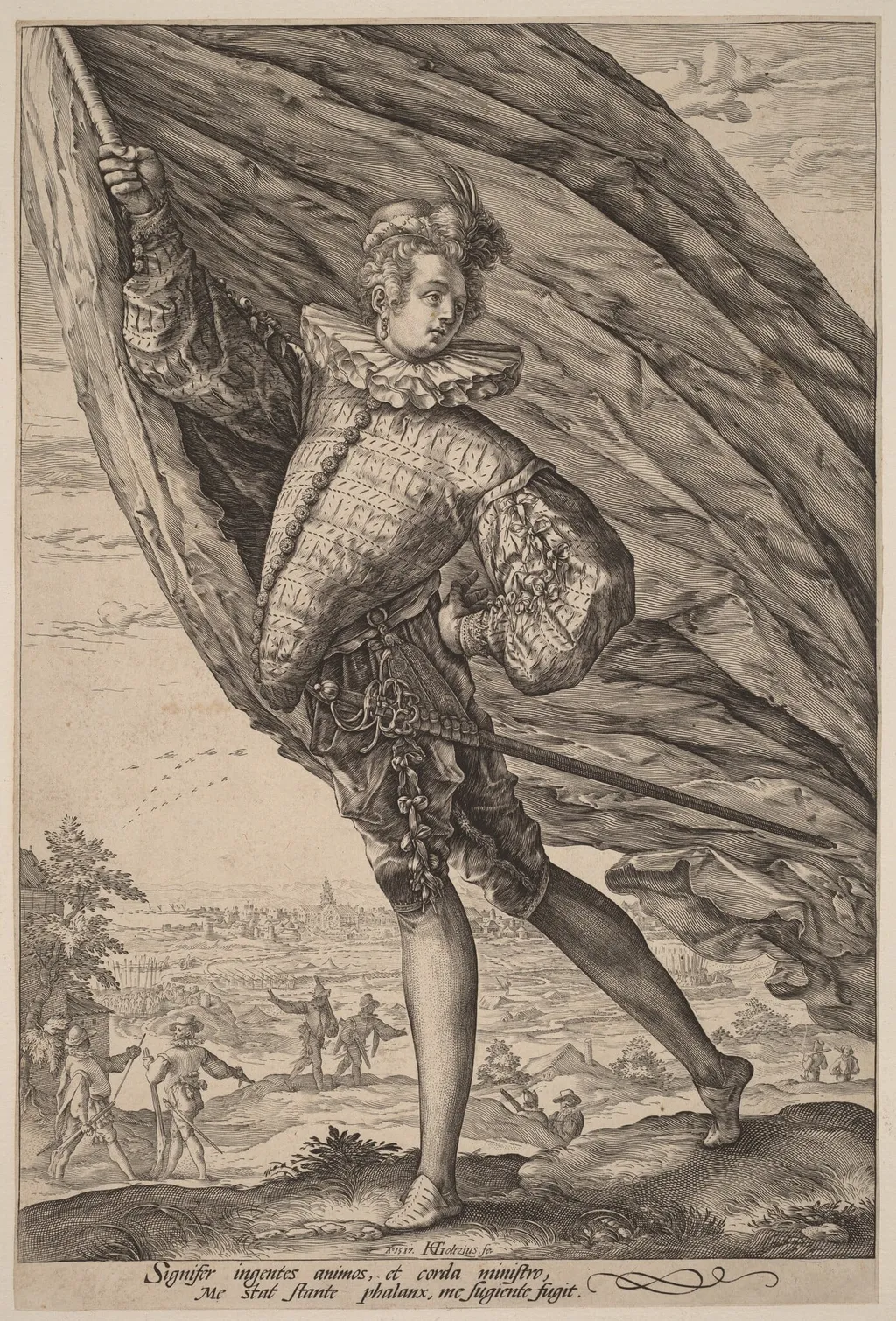 The Standard Bearer, Turned to Left, by Hendrik Goltzius, ink, 1587