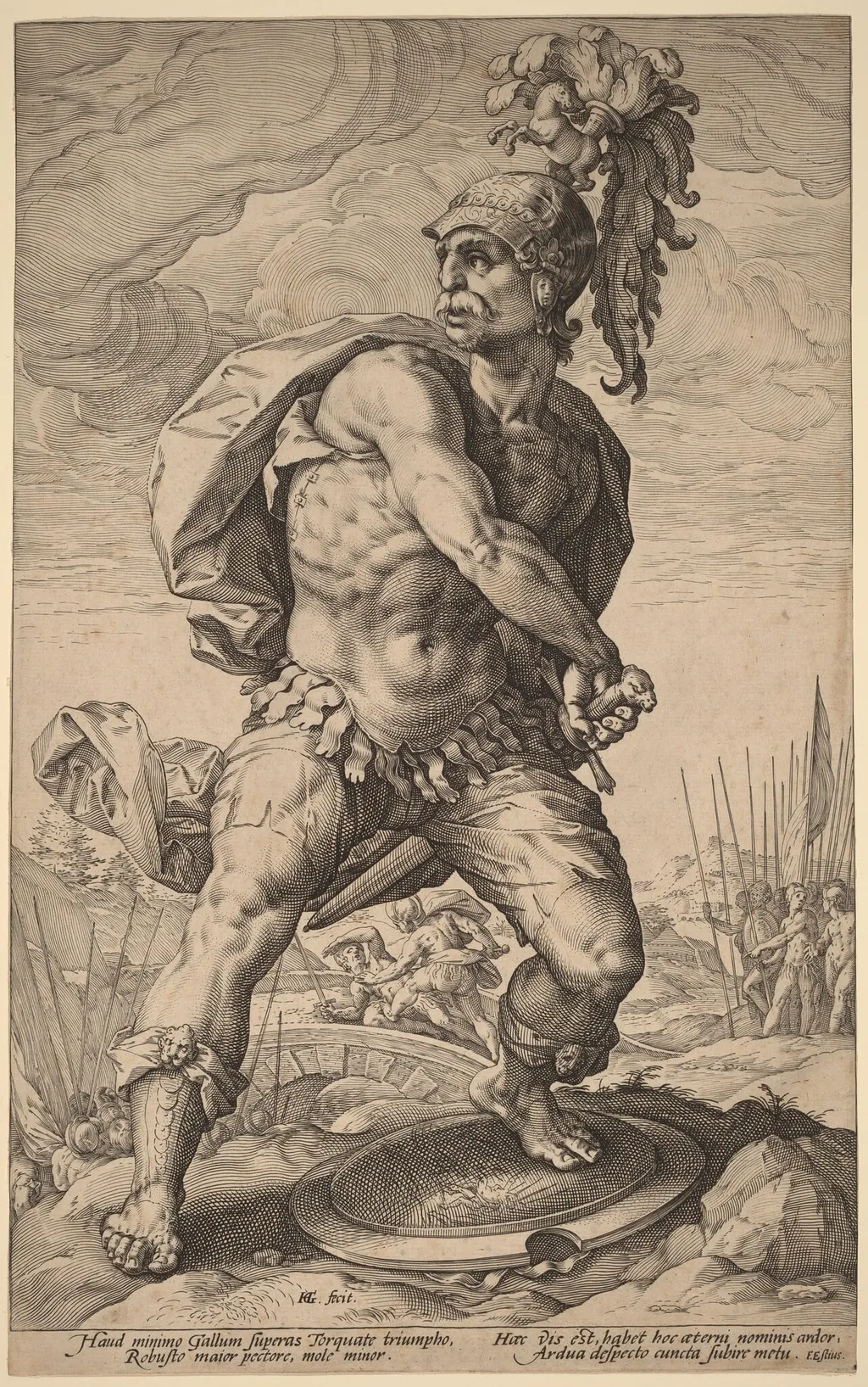 Titus Manlius Torquatus, by Hendrik Goltzius, ink, 1586