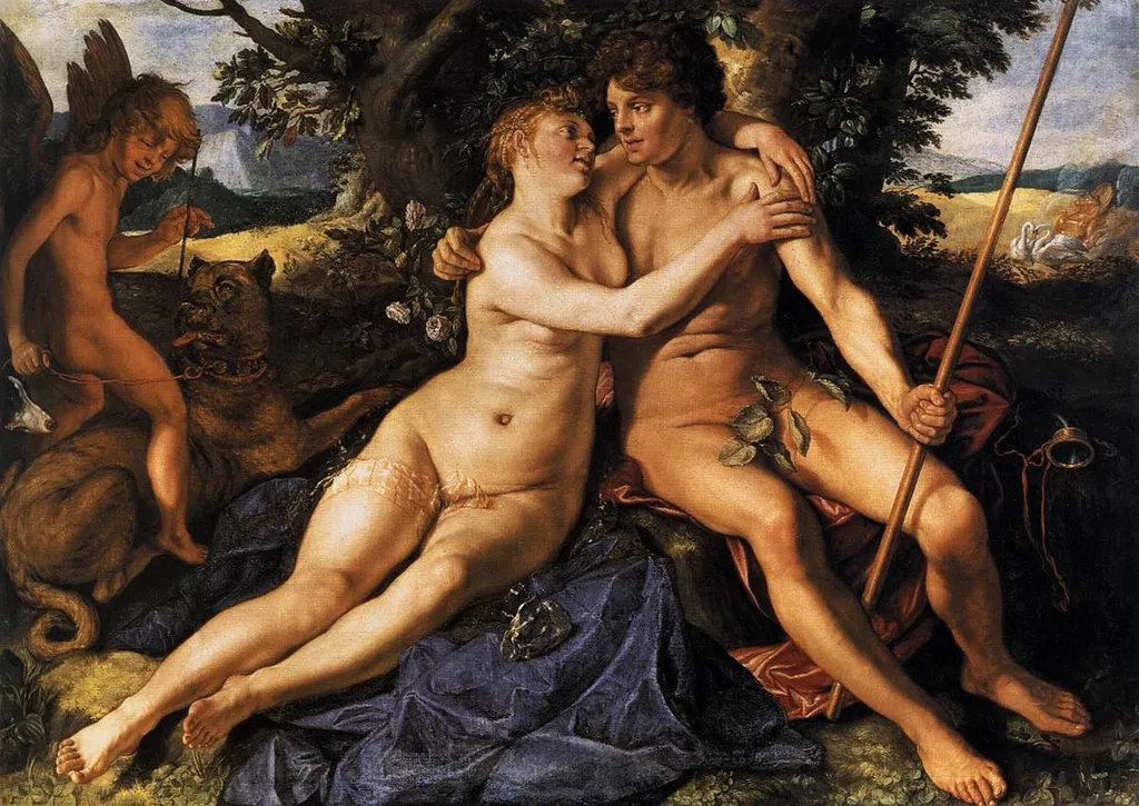 Venus and Adonis, by Hendrik Goltzius, oil, 1614
