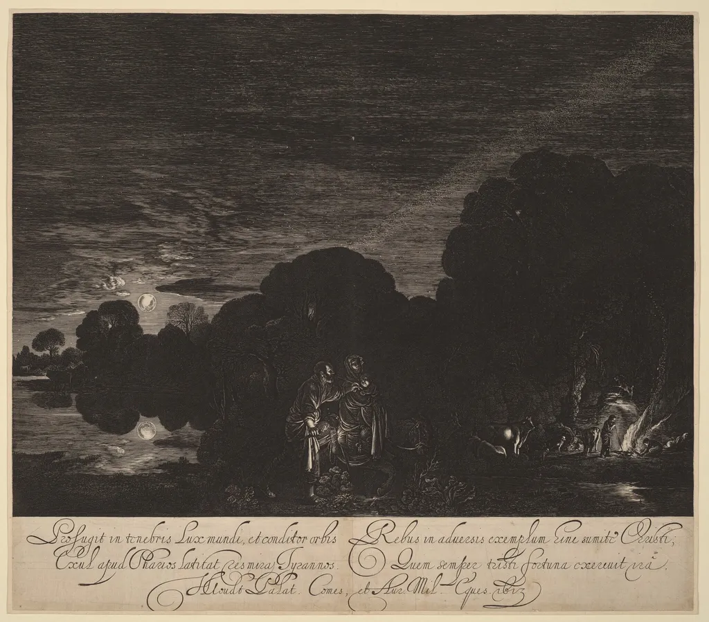 The Flight into Egypt, by Hendrik Goudt, ink, 1613