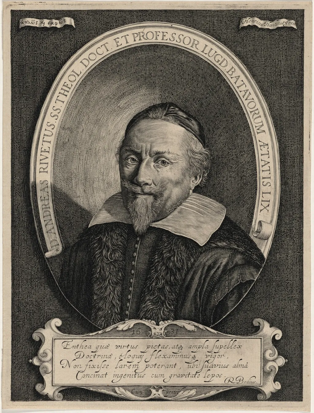 Andreas Rivetus, Doctor of Divinity and Professor, by Hendrik Hondius I, ink, 1611