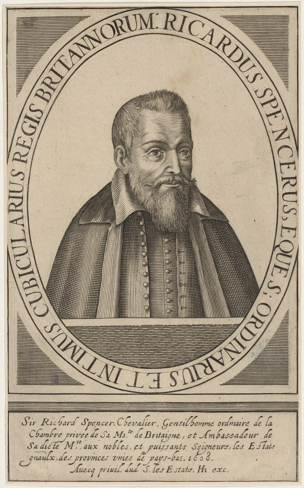 Sir Richard Spencer, Ambassador to Holland, by Hendrik Hondius I, ink, 1611