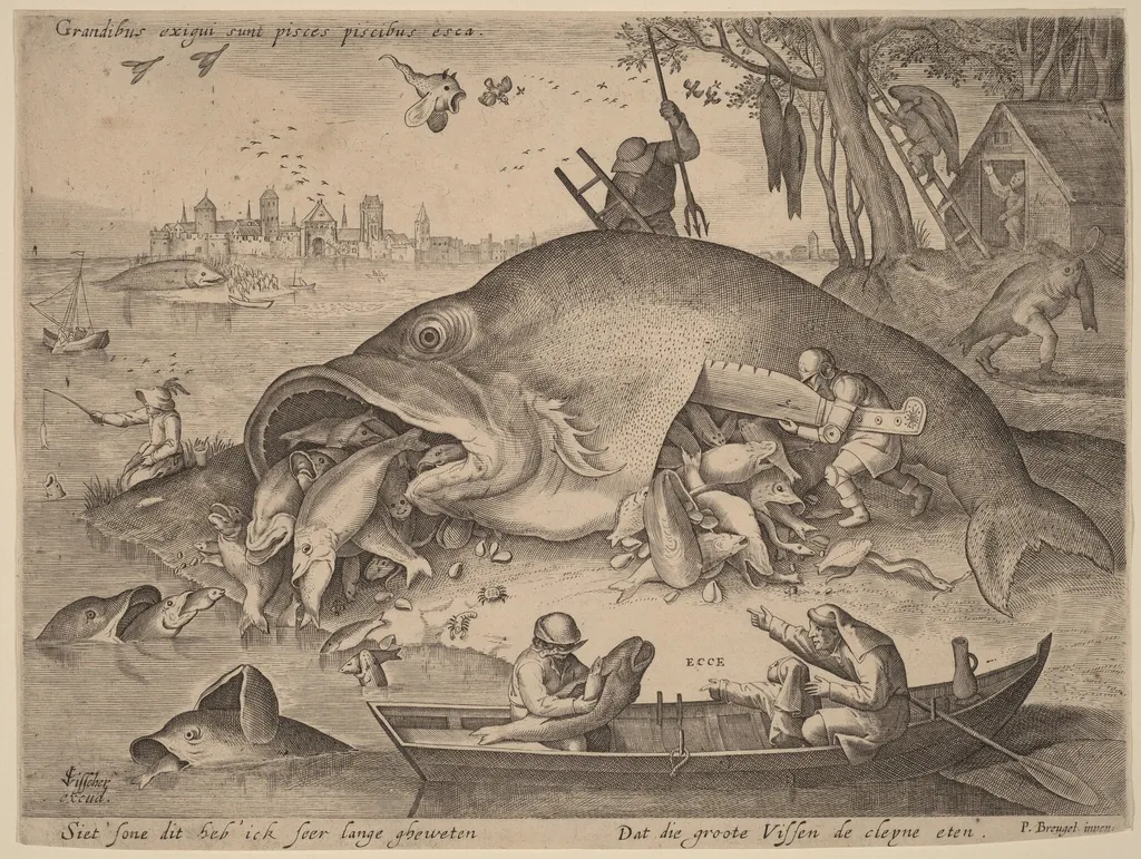 The Big Fish Eat the Little Fish, by Hendrik Hondius I, ink, 1619