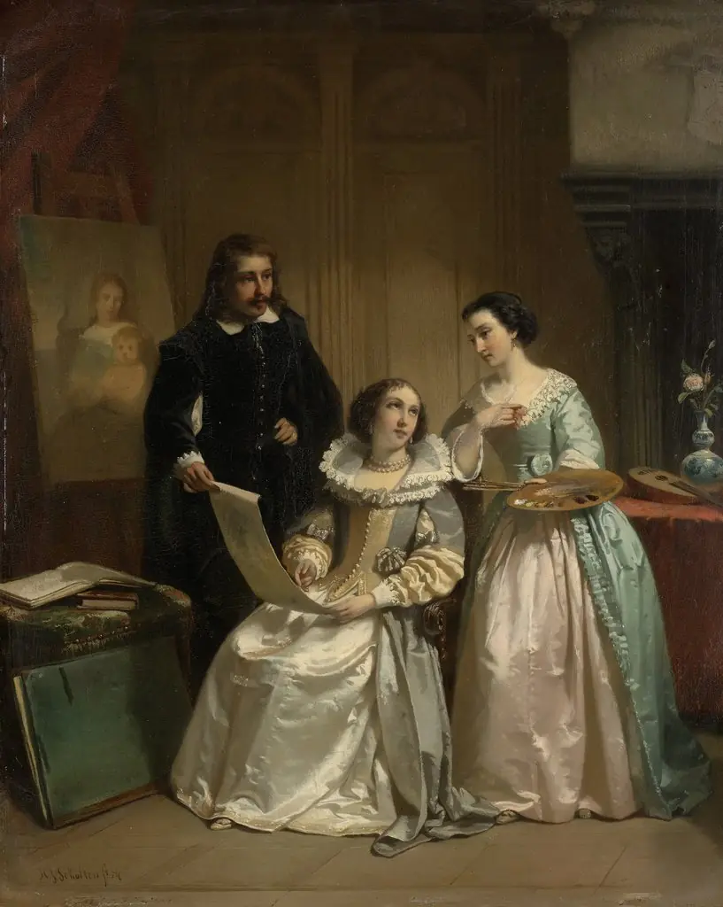 Gerard van Honthorst Shows Amalia van Solms the Drawings by his Pupil Louise of Bohemia, by Hendrik Jacobus Scholten