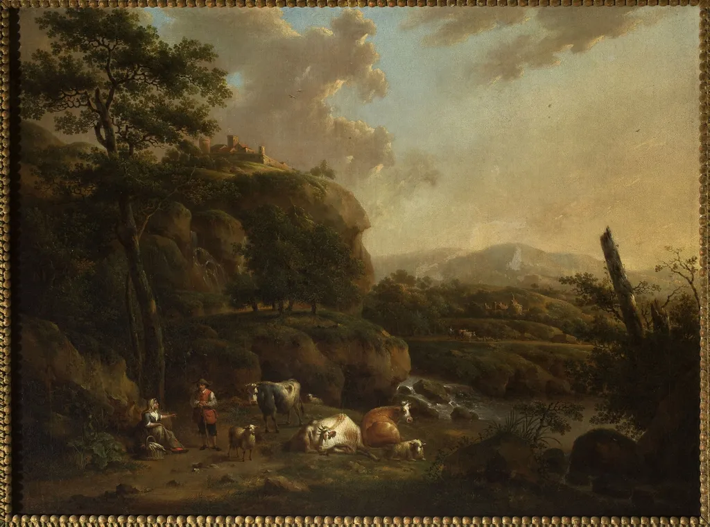 Mountain Landscape with Shepherds, by Hendrik-Jozef Antonissen, oil, 1774