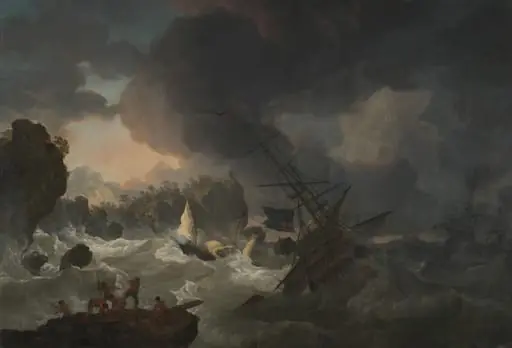 Engelse oorlogsschepen en een Marokkaanse chebeck in nood, by Hendrik Kobell