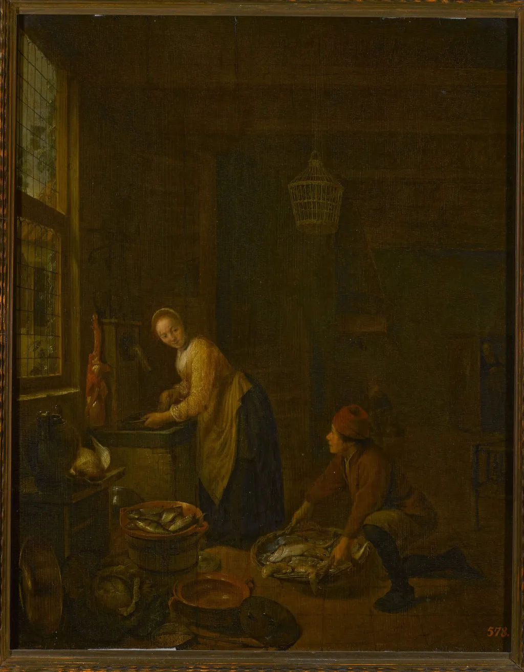 In the kitchen, by Hendrik Martenszoon Sorgh, oil, 1643
