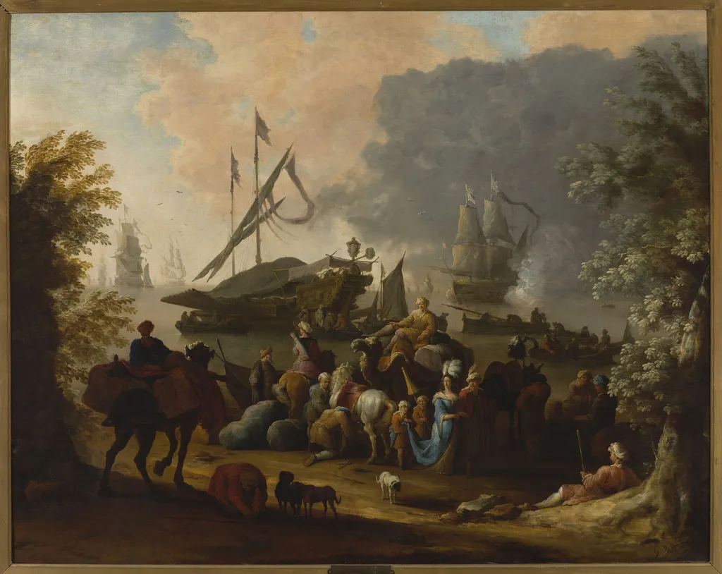 Scene in an Eastern port, by Hendrik van Minderhout, oil, 1674