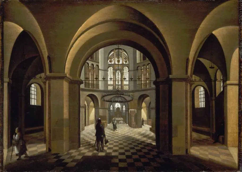 Interior of the Palatine Chapel in the Cathedral of Aachen, by Hendrik van Steenwijk I