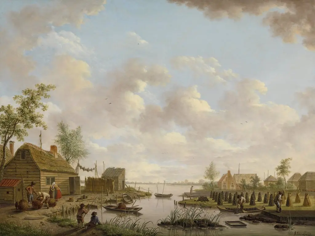 Landscape with Fishermen and Farmers Extracting Peat in a Marsh, by Hendrik Willem Schweickhardt