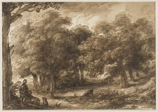 Wooded landscape with figures, by Heneage Finch