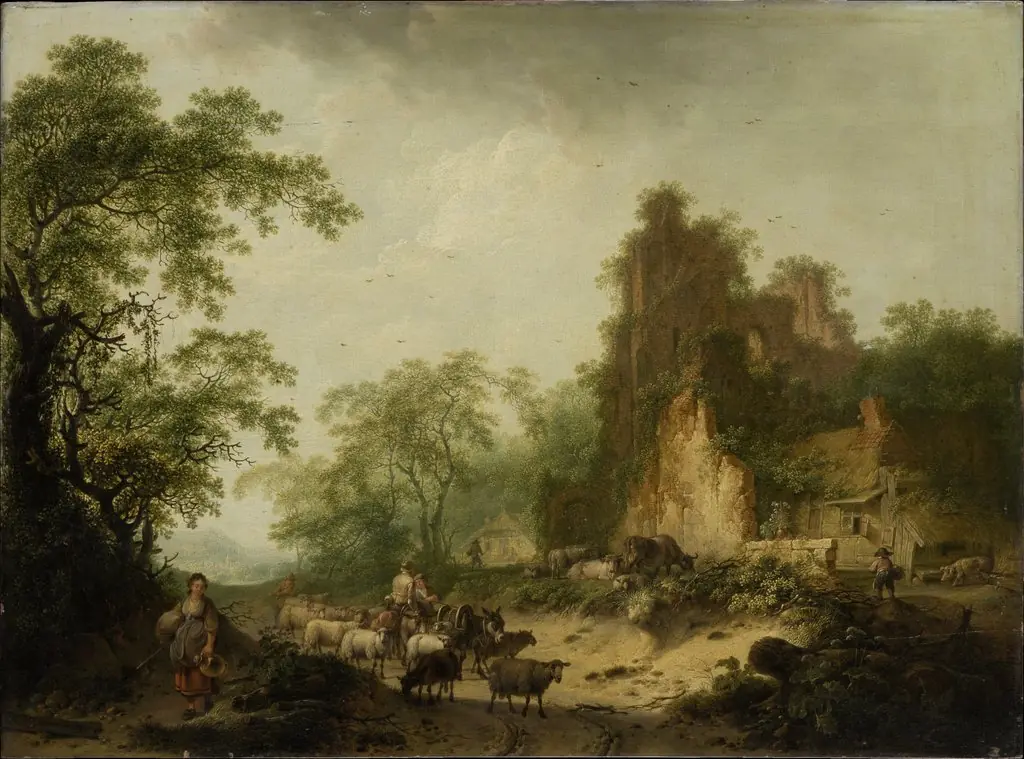 Landscape with Herd of Sheep in Front of a Peasant Hut in a Ruins, by Henk Meijer