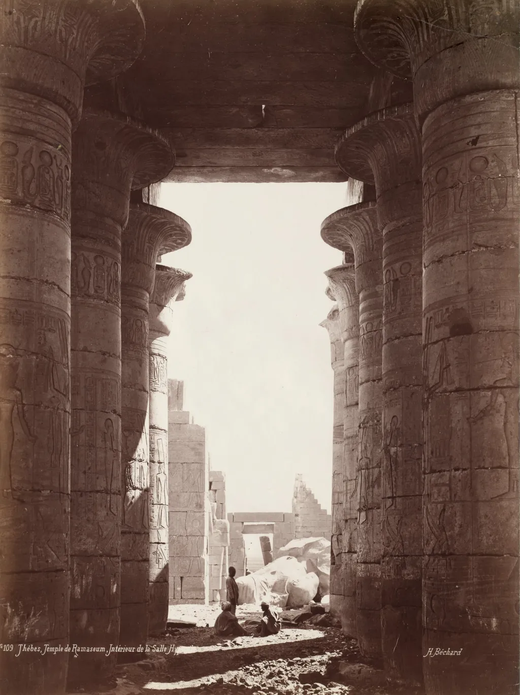 Thebes, Temple of the Ramesseum, Interior of the Hypostyle Hall, by Henri Béchard, 1874