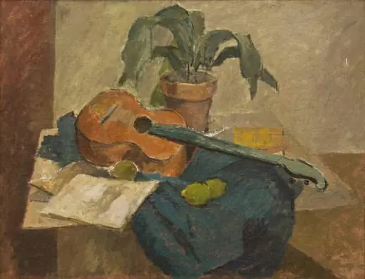 Natură statică cu chitară și plantă, by Henri Catargi