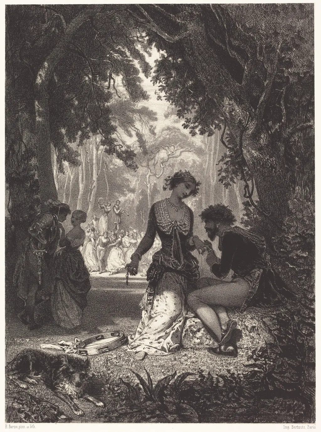 Italian Dancers, by Henri Charles Antoine Baron, ink, 1850