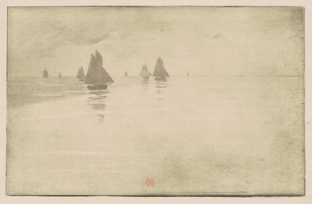 Boats in a Morning Fog, by Henri-Charles Guérard, ink, 1887