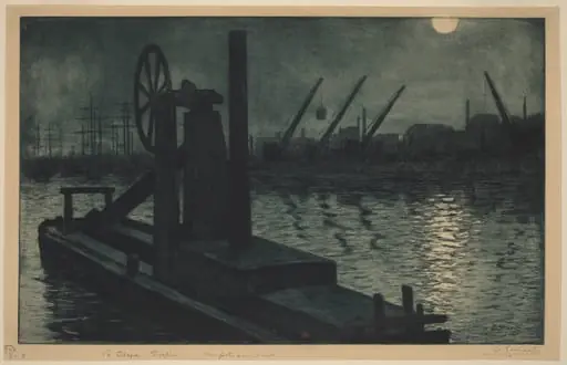 La Drague Dieppe (A Dredger in Dieppe Harbor by Moonlight), by Henri-Charles Guérard